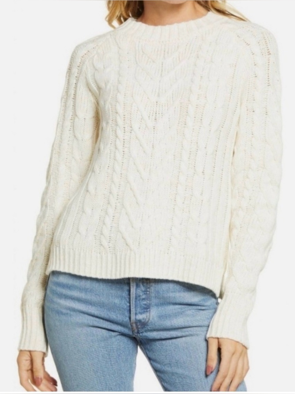 Cotton Emporium Cable Knit Raglan Crewneck Pullover Sweater